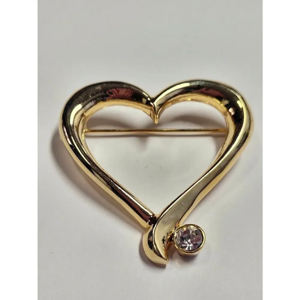 Vintage Signed AAI Open Heart with Offset Rhinestone Brooch/Pin